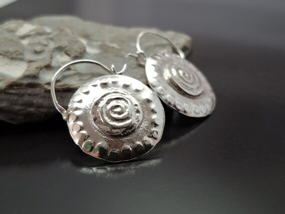 Swirl Hoops, Handmade Hoops, Statement Earrings, Hammered