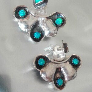 Blue Opal Earrings,Blue Ear Jackets,Flower Ear Jackets,Flower Opal Earrings,Silver Opal Earrings,Opal Gemstone Earrings,Something Blue image 8