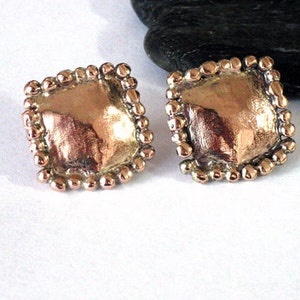 Handmade 18K Rose Goldfilled Square Studs: Granulated Earrings image 3
