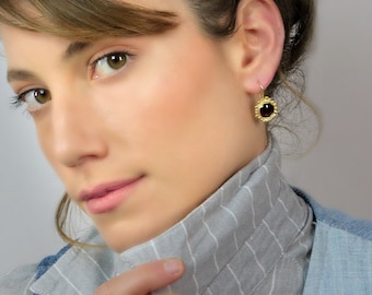 Gold Garnet Drop Earrings: 18k Gold Plated Sterling Silver, January Birthstone