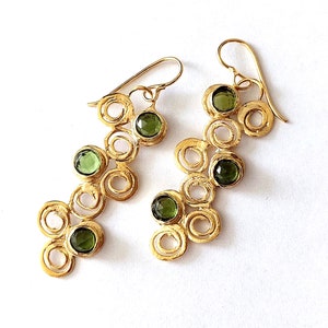Long Peridot Earrings, Gold Dangle Earrings, Handmade Earrings, Green Peridot Earrings,  August Jewelry, Statement Earrings, Women&#39;s Gift