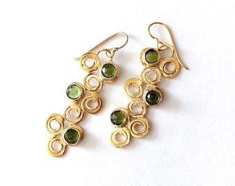 Long Peridot Earrings, Gold Dangle Earrings, August Birthstone Jewelry, Handmade Statement Earrings, Vibrant Green Earrings, Women's Gift