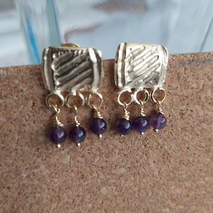 Handmade Gold Vermeil Amethyst Dangle Earrings: February Birthstone