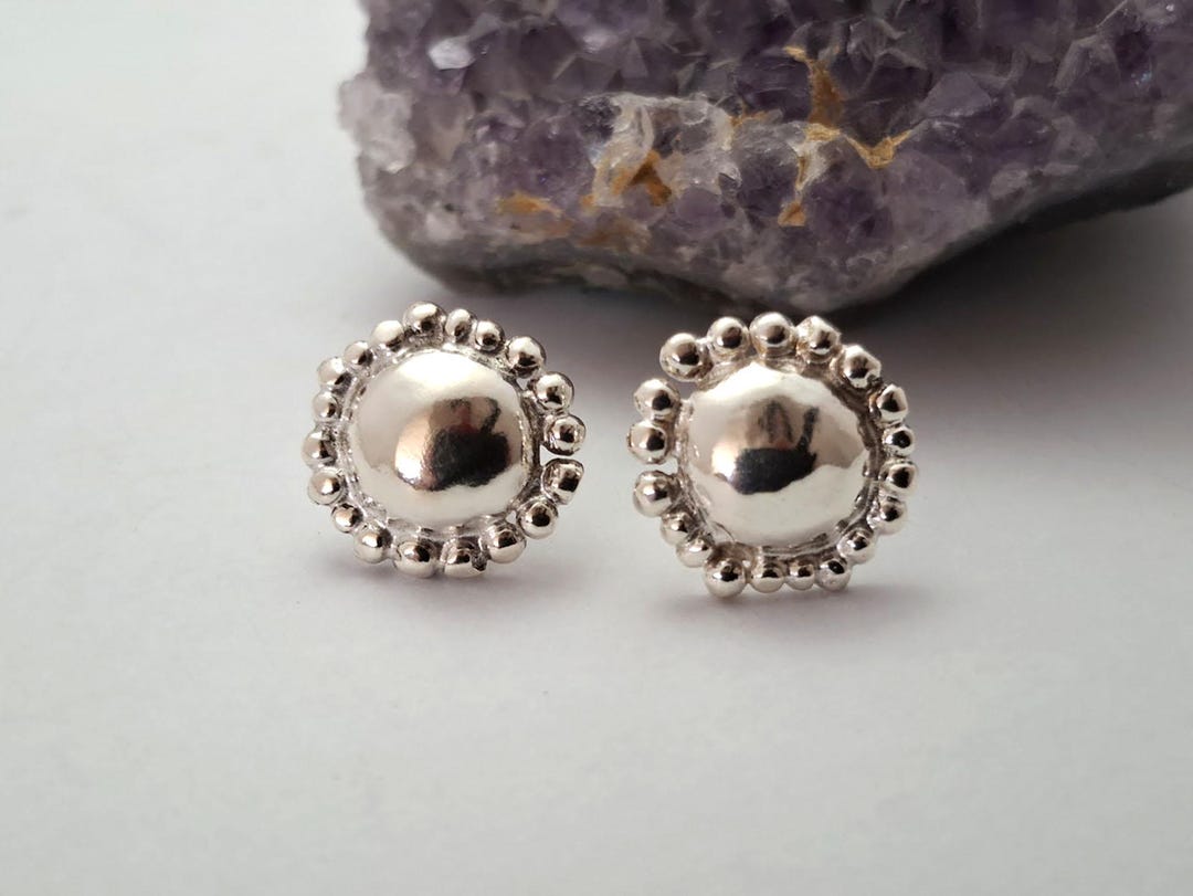 Sterling Silver Stone Stud with Dot Detail main image 1