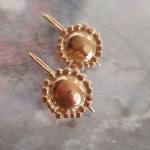 Gold Earrings, Gold Dangle Earrings, Gold Drop Earrings, Small Gold Dangle Earrings, Gold Vermeil plated Silver, Round Earrings image 1