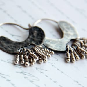 Silver Hoop Earrings, Hoop With Dangles, Bohemian Hoop Earrings, Nature Earrings Gift, Boho Jewelry Hoops, Boho Jewelry Trends, Gift for Her image 1