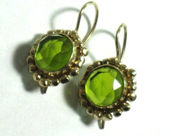 Gold Peridot Earrings, Gold Dangle Earrings, 18K Vermeil, Gemstone Earrings, Handmade Dangle, Gold Green Earrings, August Birthstone