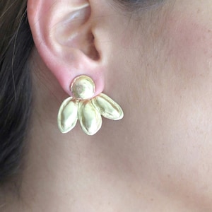 Gold Leaf Earrings, Leaf Ear Jackets, Ear Jacket Earrings, Ear Jackets Gold, Modern Ear Jackets, Modern Earrings, Hammered Earrings