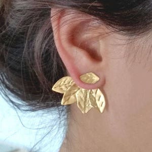 Ear Jacket Earrings, Ear Jackets Gold, Gold Jacket Earrings, Ear Cuff Jacket, Ear Pins, Two in One Ear Jackets, Leaf Ear Climbers, For Her