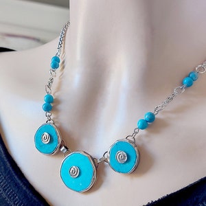 Turquoise Sterling Silver Necklace: Beaded Rolo Chain, Handmade
