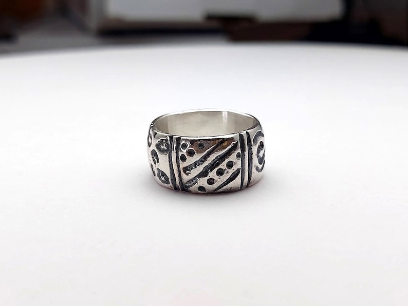Sterling Boho Ring, Textured Band, Chunky Silver Ring, Statement Ring, Solid Sterling Ring, Oxidized Silver, Wearable Art Ring image 3