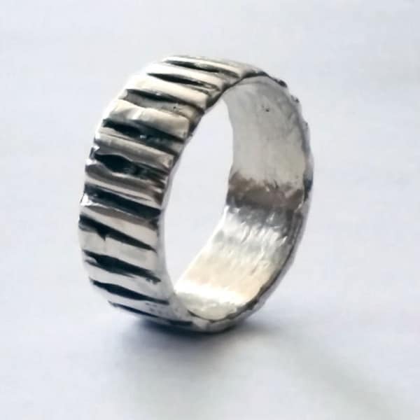 Silver Ring Band, Boho Wedding Ring, Handmade Silver Band, Rustic silver Band, Silver Rings for Women,  Artisan Jewelry Ring