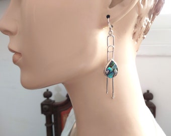 Abalone Earrings,Abalone Shell Dangles,Long Sterling Earrings,Abalone Jewelry,Shell Drop Earrings,Elegant Shell Jewelry,Gift for Her