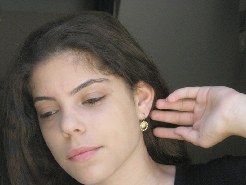 Gold Earrings, Gold Dangle Earrings, Gold Drop Earrings, Small Gold Dangle Earrings, Gold Vermeil plated Silver, Round Earrings image 9