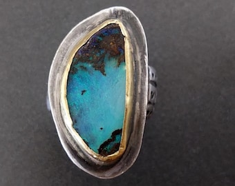 Opal Statement Ring • 22K Gold Bezel & Silver • Handmade Australian Gemstone Ring