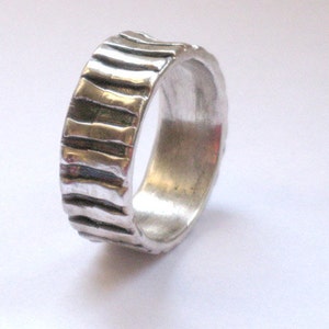 Silver Band Ring, Textured Band, Handmade Band Ring, Solid Silver Ring, Statement Ring, Ring with Stripes, 925 Silver Ring, Minimalist Band image 2