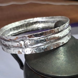 Hammered Sterling Silver Bangle, Textured Wide Cuff Bracelet, Artisan Handmade Jewelry,  Rustic Statement Bangle, Modern Cuff, Bangle Gift