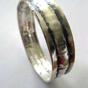 Hammered Sterling Silver Bangle Bracelet: Handmade Wide Statement Jewelry
