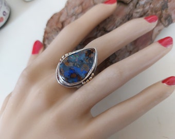 Australian Opal Ring, Boulder Opal Ring, Natural Stone Ring, Hand Made Ring, Sterling Gold Ring, 14K Solid gold, Large Stone Ring, gift4her