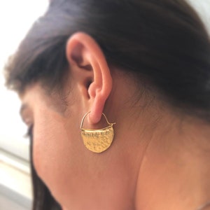 Gold Hoop Earrings,Handmade Hoops, Hammered Jewelry, bohemian Earrings,Gold Plated earrings,Earring Trends,Gift for Her,Women's Gift image 3