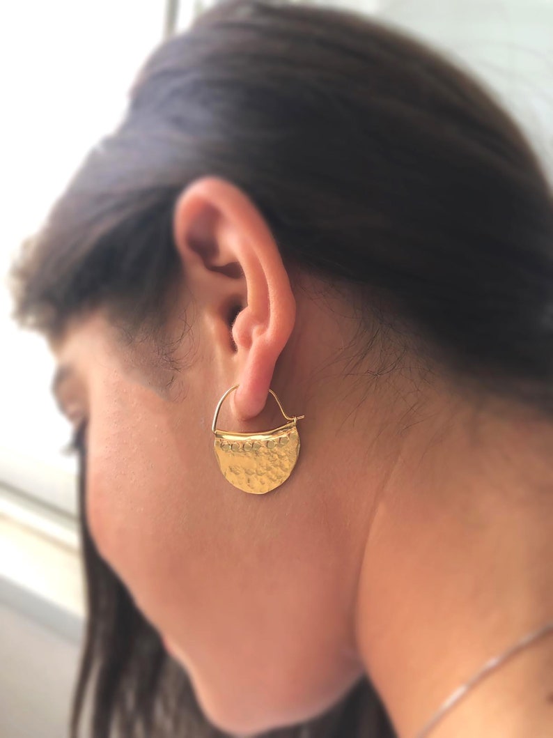 Gold Hoop Earrings,Handmade Hoops, Hammered Jewelry, bohemian Earrings,Gold Plated earrings,Earring Trends,Gift for Her,Women's Gift image 3