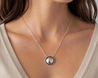 Sterling Silver Dome Pendant, Round Hammered Granulated Necklace, Everyday 925 Silver Jewelry