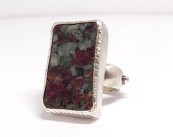 Eudialyte Ring, Rectangle Ring, Chunky Stone Ring, 925 Sterling Silver, Wearable Art Ring, Handmade Ring, Statement Ring, Big Stone Ring