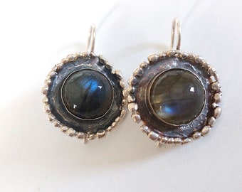 Labradorite Dangle Earrings, Antique Earrings, Labradorite Jewelry, Statement Dangle, Gemstone Earrings, Blue Earrings, Circle Blue Jewelry