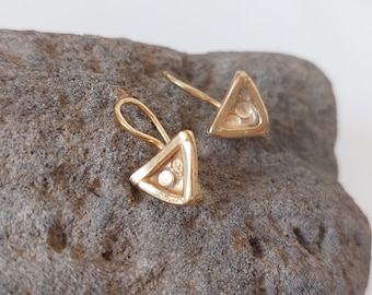 Triangle Earrings, Gold Dangle Earrings, Recycled Silver, Small Earrings, 18K Gold Vermeil, Dainty Earrings, Dainty Dangle, Bridesmaid Gift