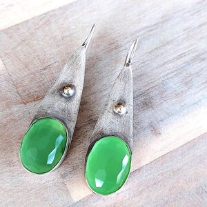 Green Earrings, Silver Gold Earrings, Sterling Gold Dangles, Teardrop Earrings, Green Stone Jewelry, Drop Stone Earrings, Holiday Gift image 3