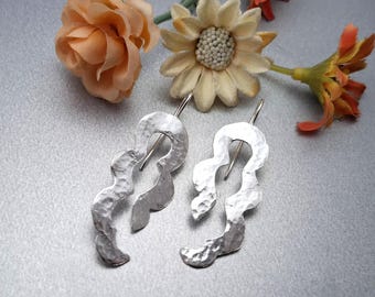 Hammered Sterling Silver Abstract Dangle Earrings: Modern Artisan Jewelry