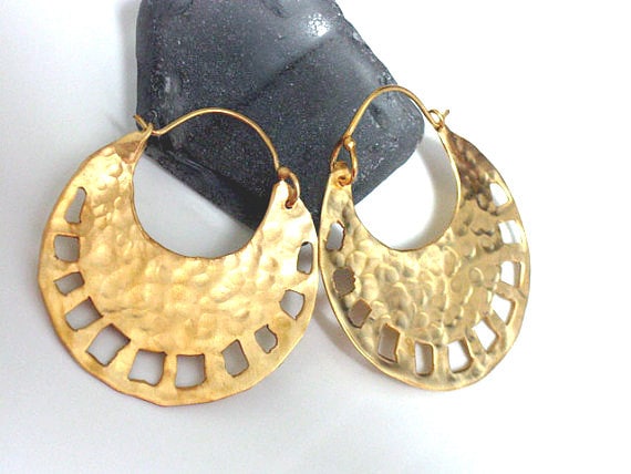 Tribe Hoop Sterling Silver Earrings plated in 18K Gold main image 1