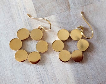 Goldfilled Earrings, Round Geometric, Gold Boho Earrings, Handmade Jewelry, 18K Gold Filled, Bohemian Earrings, Gold Circle Earrings