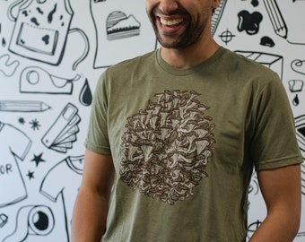 Mushroom shirt screenprinted tshirt gift for him fathers day foraging oyster mushroom