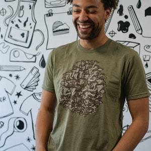 Mushroom shirt screenprinted tshirt gift for him fathers day foraging oyster mushroom