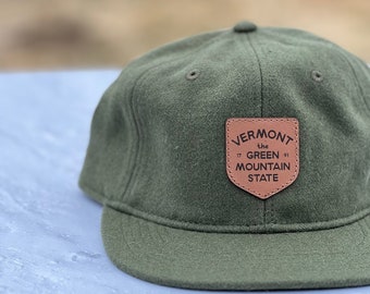 Green Mountain State Wooly Cap Baseball hat flat brim hat unstructured vermont leather patch