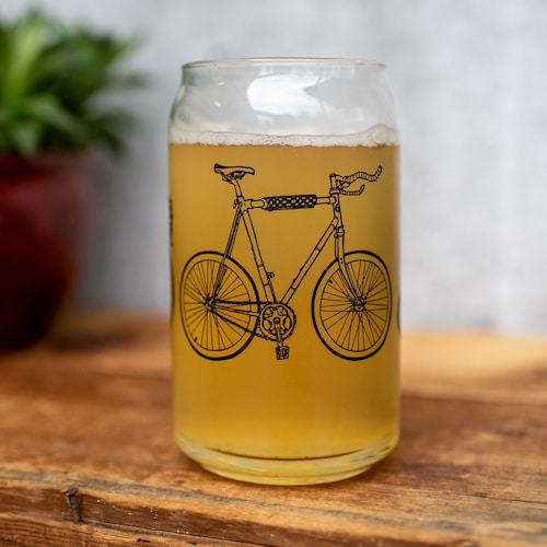 Bike Glass TWO Pack Bicycle Barware Screenprinted Pint Glass Etsy