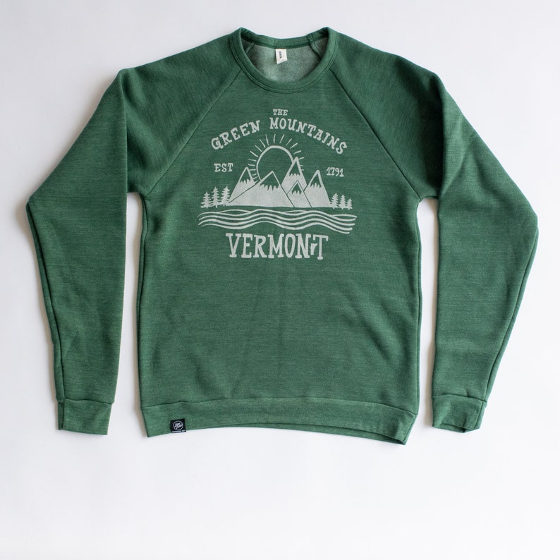 SALE Green Mountains of Vermont Crew Neck Sweatshirt Green image 3