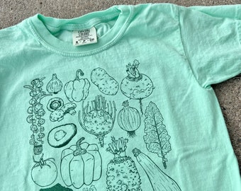 Youth Vegetables Shirt Mint Green screen print toddler vegan tshirt organic cotton