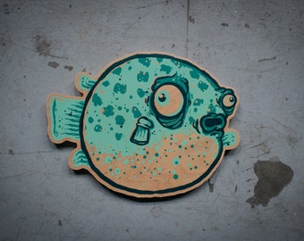 Puffer fish Wall Art Screenprint on Plywood Limited Edition