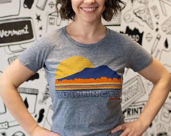 Womens tshirt Burlington Vermont vintage inspired sunset tee