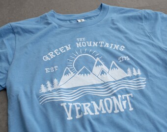 The Green Mountains Vermont shirt - vintage inspired- baby blue cornflower blue tee womens shirt gift for him