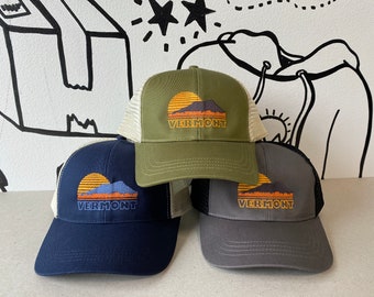 Vermont Sunset hat - baseball cap organic cotton mens hat trucker hat hiking camels hump