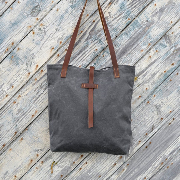 Waxed Canvas Bucket Tote in Slate Grey