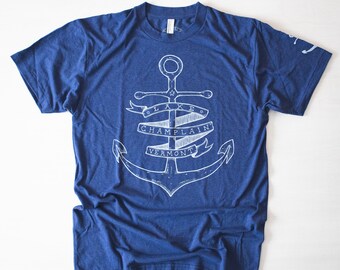 SALE Lake Champlain Anchor Shirt - american made tri blend navy tee gift for him unisex tshirt