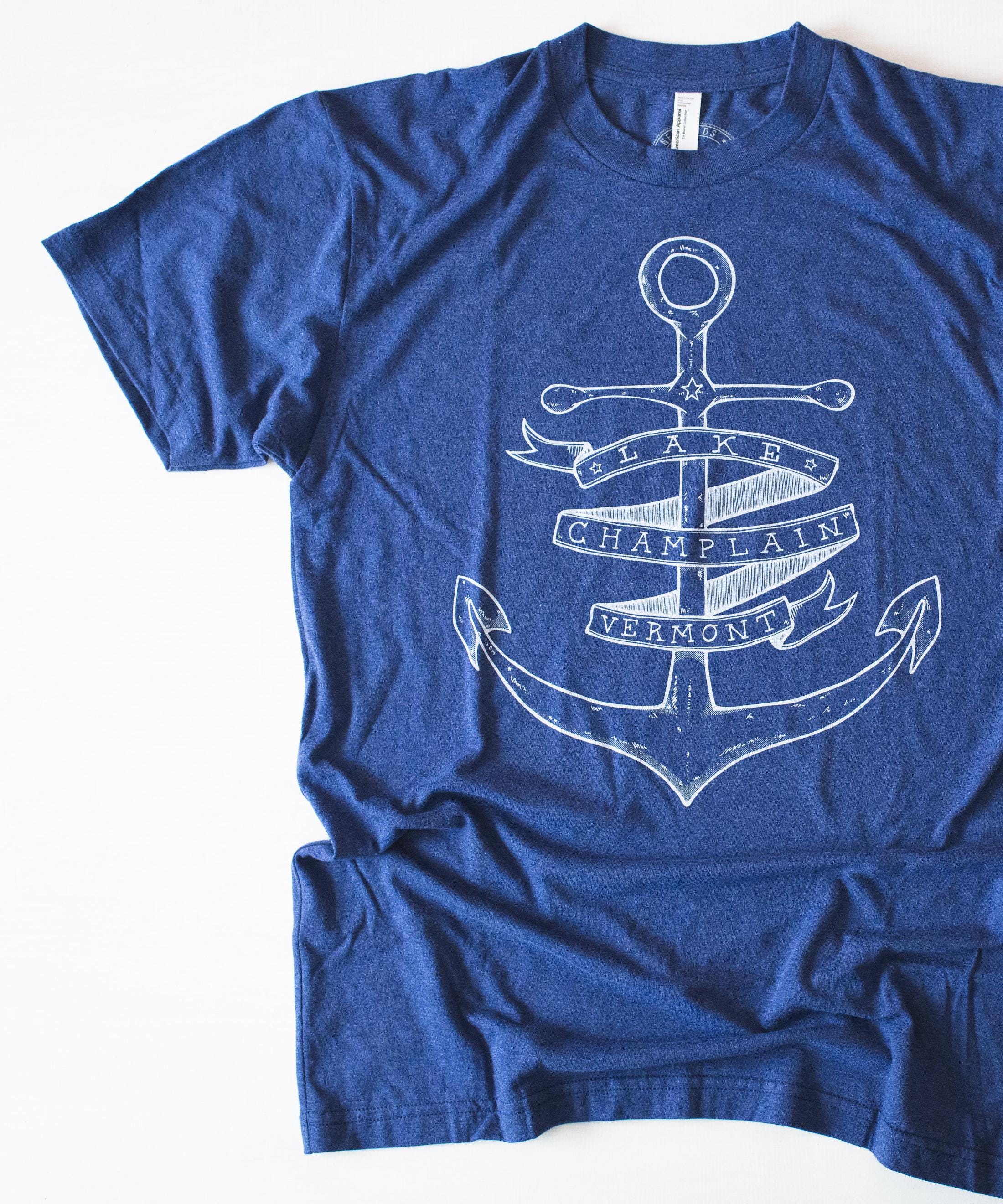 SALE Lake Champlain Anchor Shirt - american made tri blend navy tee gift for him unisex tshirt