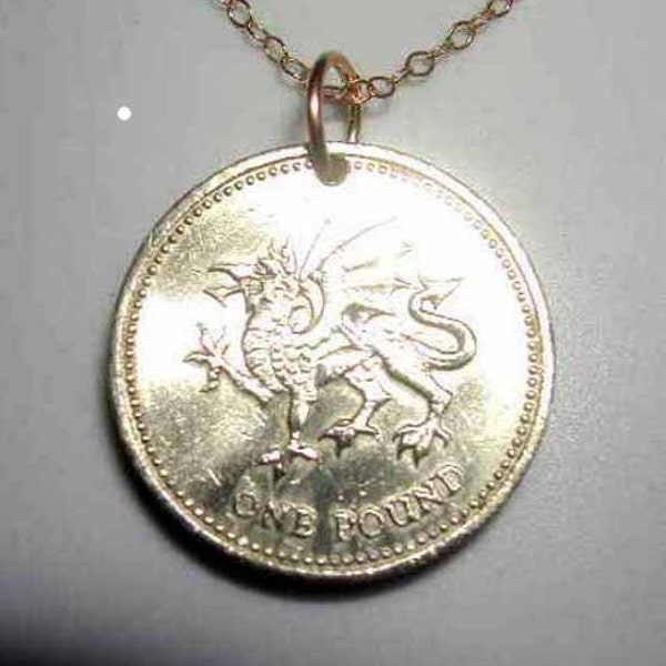 Golden Welsh dragon coin necklace