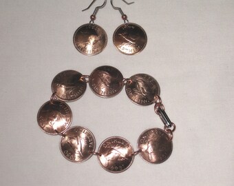 Antique British Wren farthing bracelet and earrings