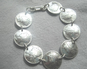 Silver Mercury Dime bracelet-drilled side-by-side-nicely domed-free shipping