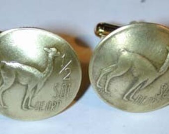 Peru Llama golden coin cuff links